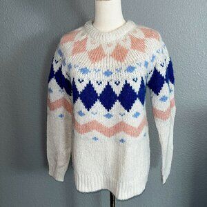 VERO MODA Fair Isle Nordic Sweater recycled materials - White Blue & Blush NWT S